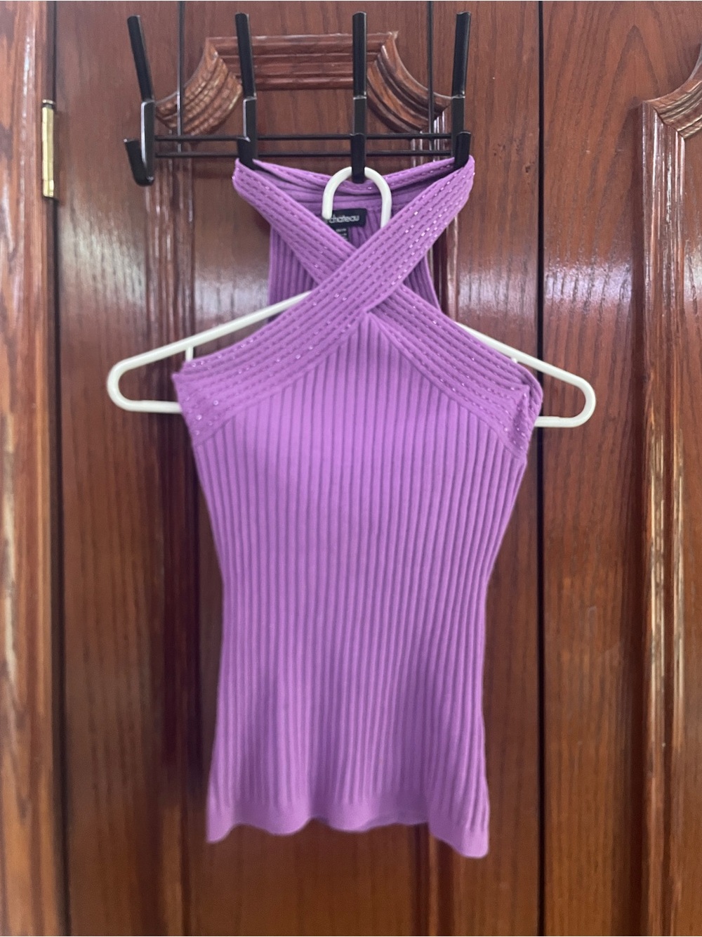 Le Chateau Lavender Ribbed Halter Tank Top